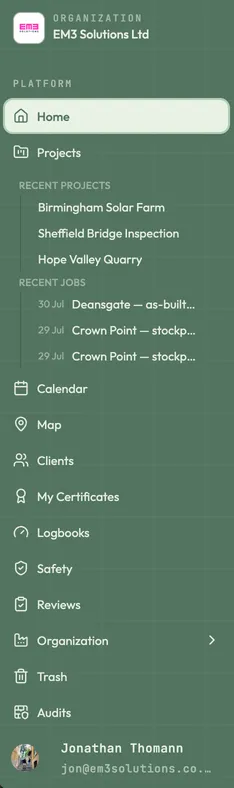 The echoMike sidebar expanded, with the Organization group open